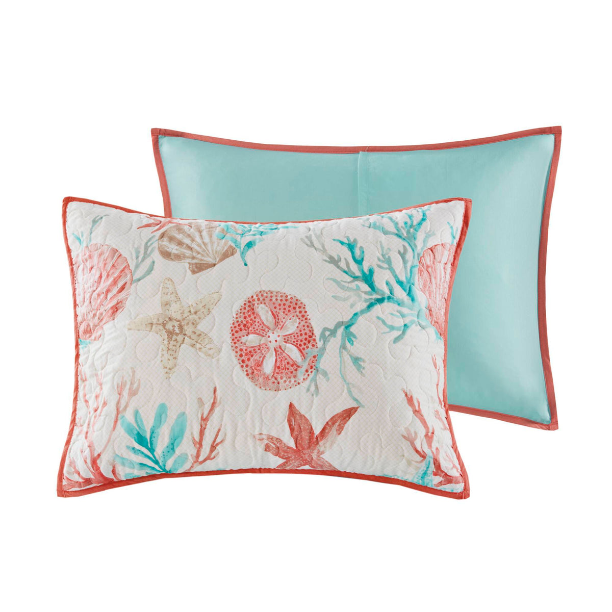 Pebble Beach - King 6 Piece Reversible Coverlet Set - Coral