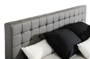 Gray Tufted Faux Leather Upholstered King Sleigh Bed