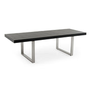 71" Black and Silver Wood and Stainless Steel Removable Leaf Sled Base Extendable Dining Table
