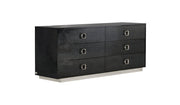 63" Black Wood Six Drawer Double Dresser