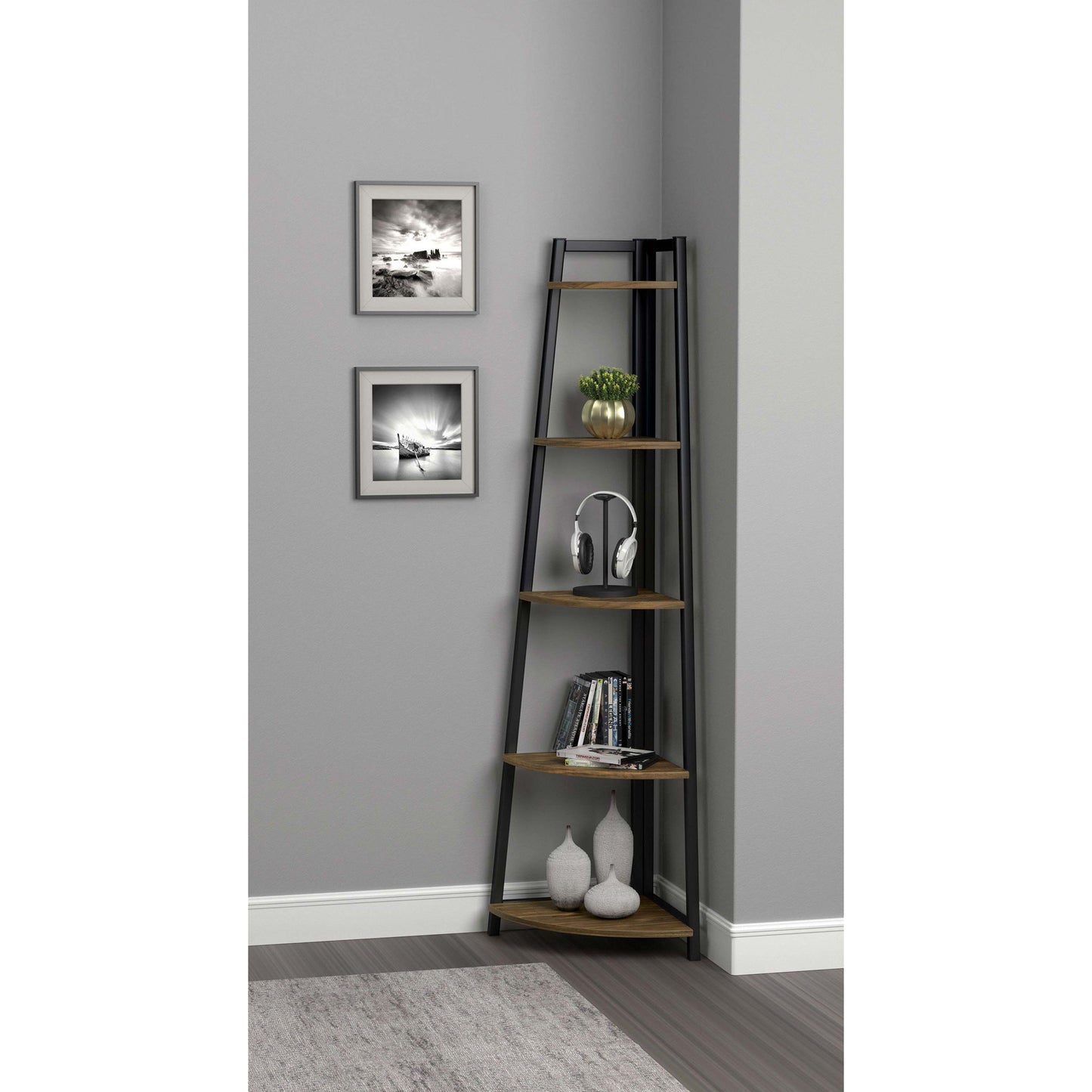 5 Tier Corner Bookcase - Brown