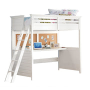 White Panel Wood Twin Loft Bed With Desk