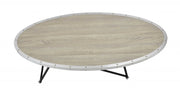 46" Gray and Black Wood and Iron Oval Coffee Table