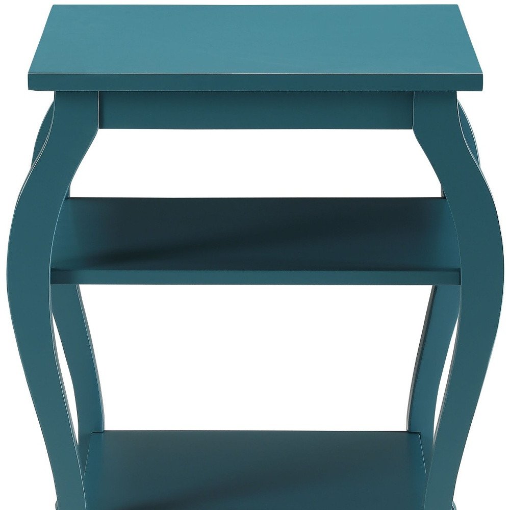 23" Teal Blue Wood Bow Leg End Table With Two Shelves