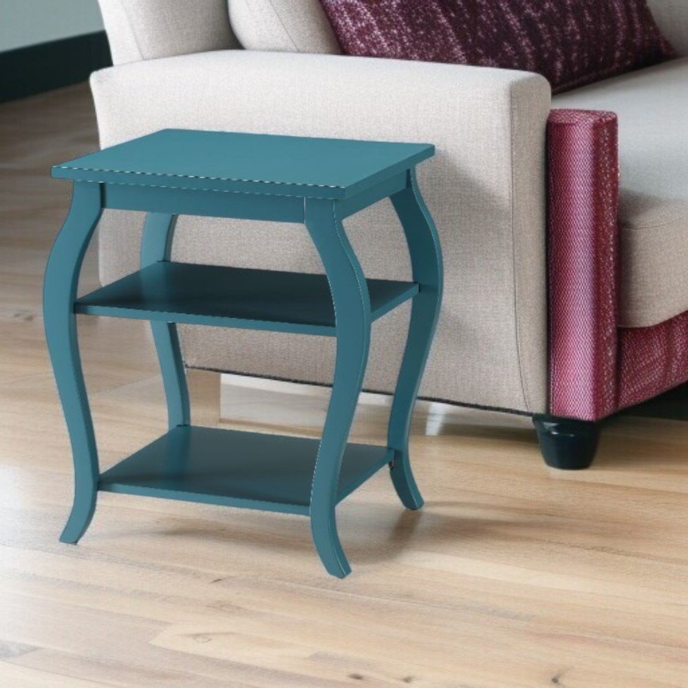 23" Brown Wood Bow Leg End Table With Two Shelves