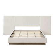 Muse - Queen Upholstered Platform Bed Frame - Ivory / Light Gray / Camel Oak
