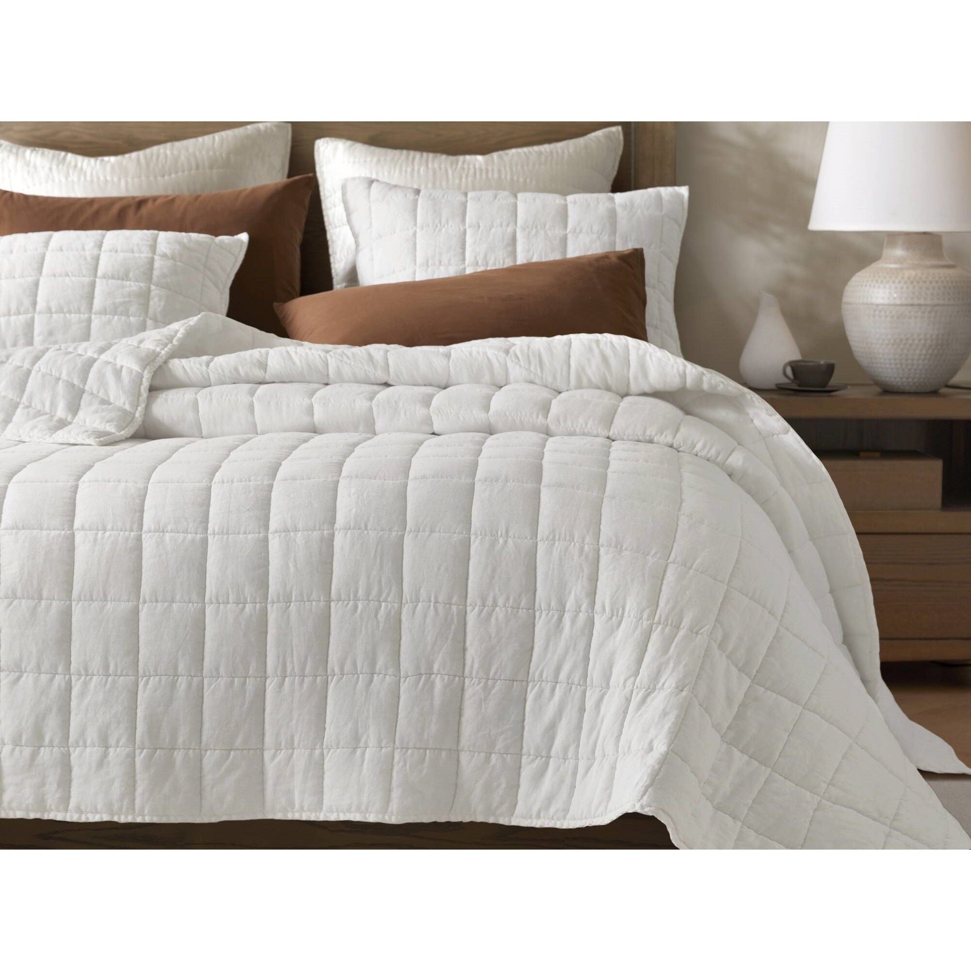 French Flax - Full/Queen Linen Garment Washed Quilt Set - White