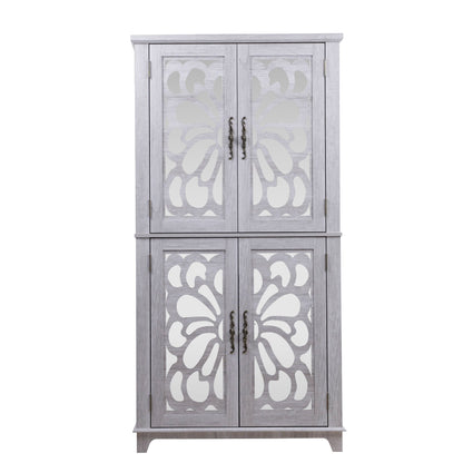 Modern Sideboard Buffet With 4 Mirrored Doors, Adjustable Shelves