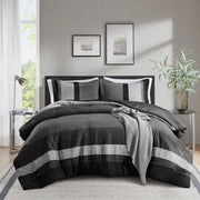 Boulder Stripe - Full/Queen Pieced Comforter Set - Black