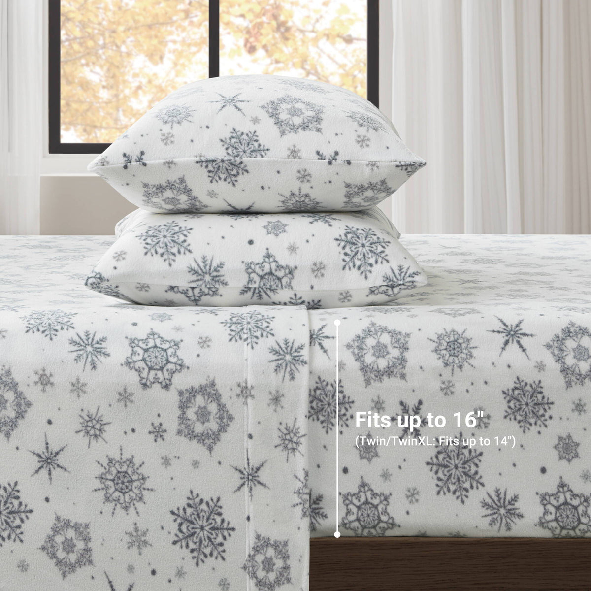 Micro Fleece - King Sheet Set - Gray Snowflake