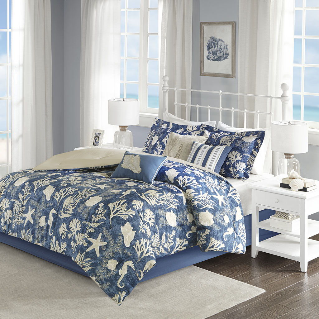 Cape Cod - Queen 7 Piece Sateen Comforter Set - Blue