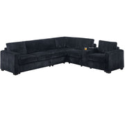 Modern Style L-Shape Sectional Set, USB Ports, Cup Holder