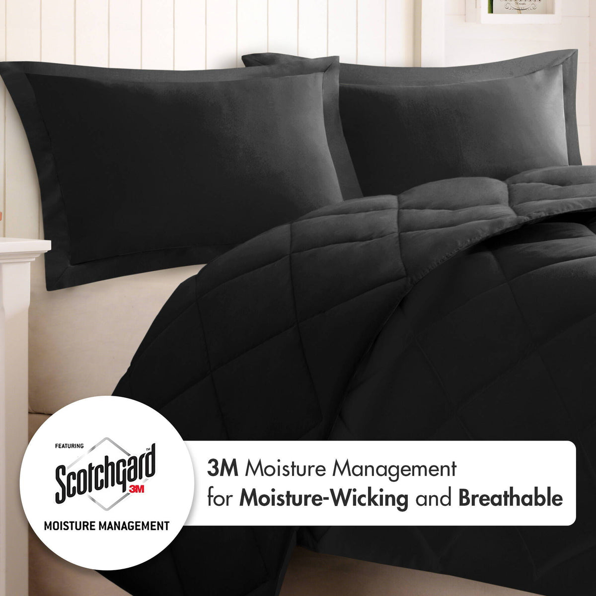 Larkspur - 3M Scotchgard Diamond Quilting Reversible Down Alternative Comforter Set - Black