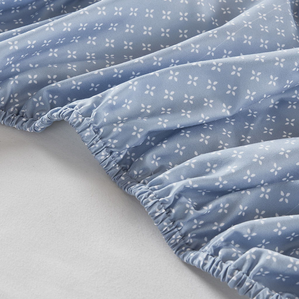 Luna - Floral King Comforter Set With Bed Sheets - Blue