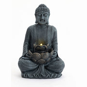 Zen - 2 Tier Meditating Buddha Water Fountain With Pump & LED Light - Gray