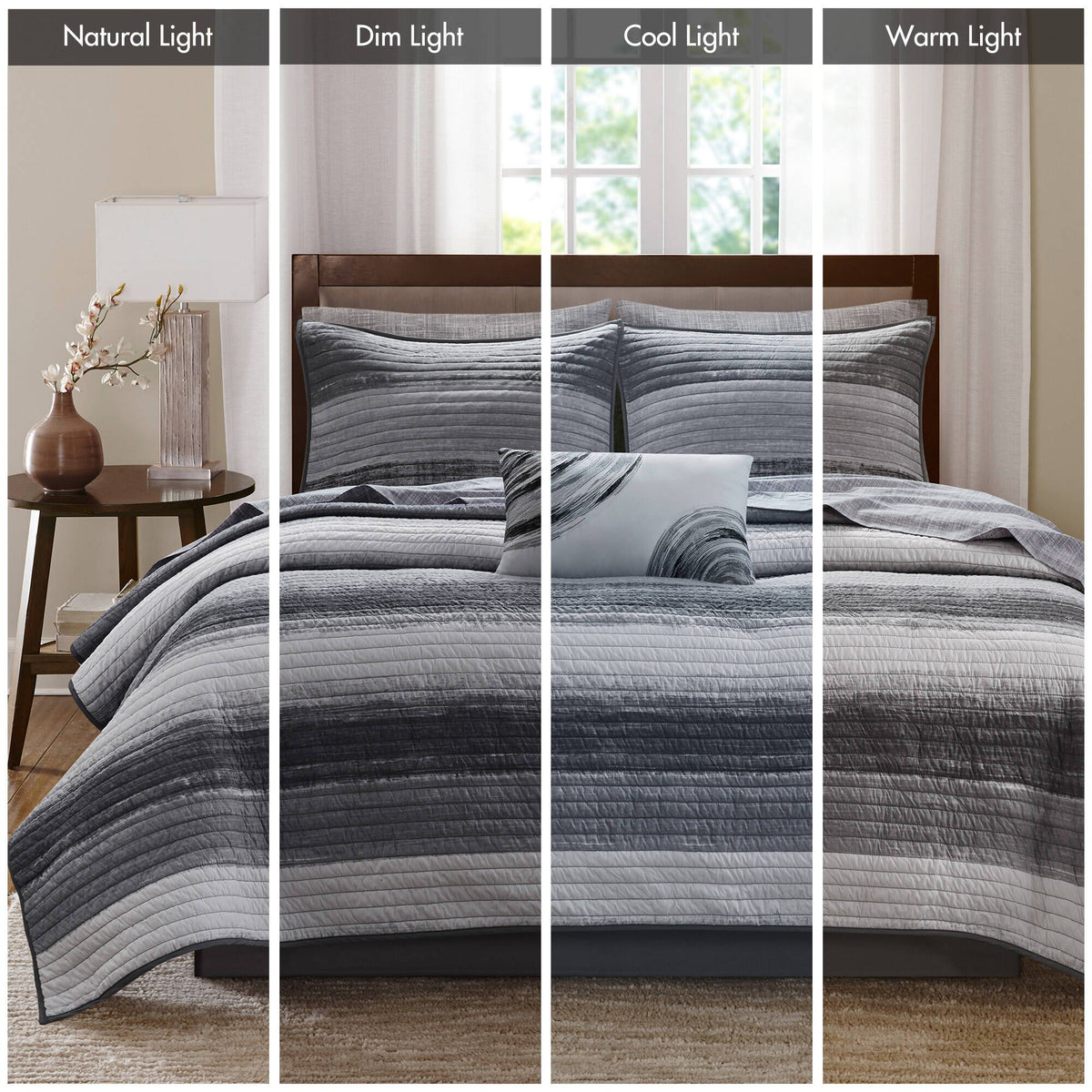 Saben - Queen 8 Piece Quilt Set With Bed Sheets - Black