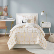 Raina - Brushed Microfiber Printed Comforter Set - Ivory / Gold