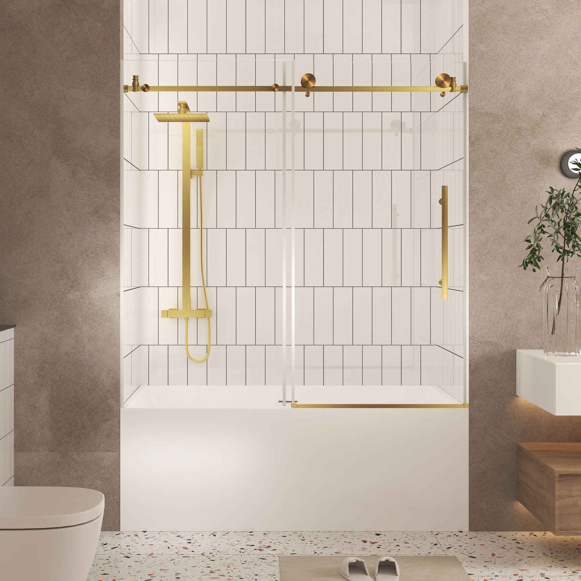 Frameless Shower Door, Smooth Sliding Tracks