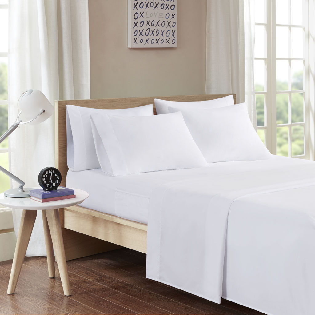 Microfiber - Sheet Set With Side Storage Pockets - White
