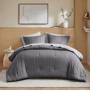 Logan - Queen Striped Comforter Set - Charcoal