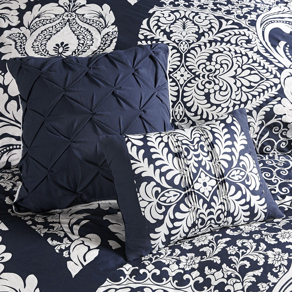 Vienna - Queen 7 Piece Printed Comforter Set - Indigo