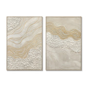 Framed Wall Art, Textured Canvas Painting With Accents, Decor For Living Room (Set of 2) - Antique White