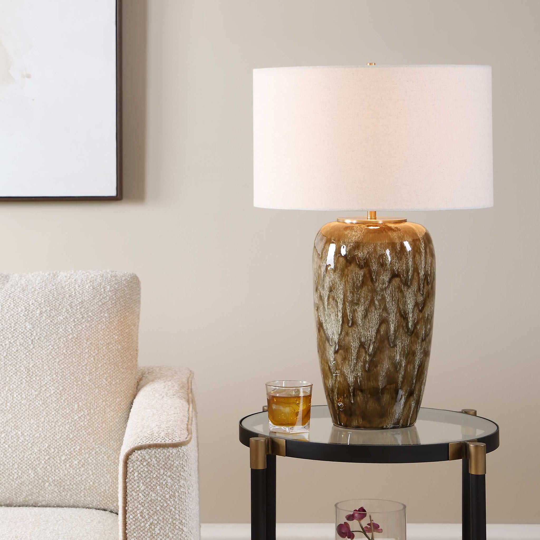 Torrence - Glazed Table Lamp - Brown / White