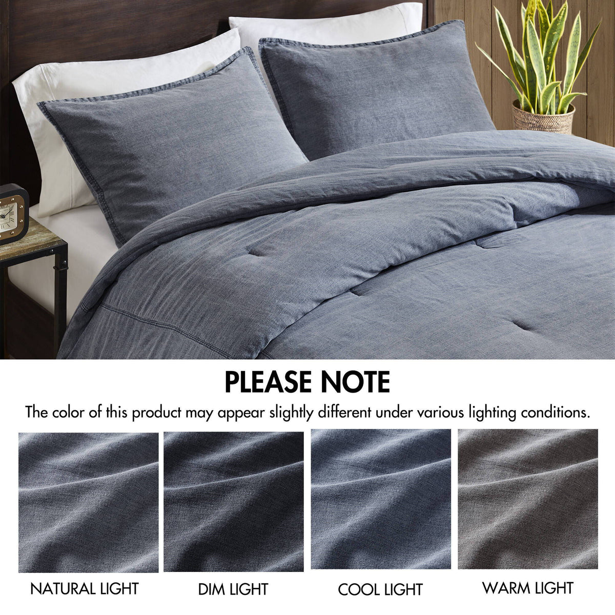 Mckenzie - 3 Piece King/California King Twill Washed Comforter Set - Blue
