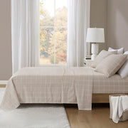 Cozy Cotton Flannel - California King Printed Sheet Set - Beige Windowpane