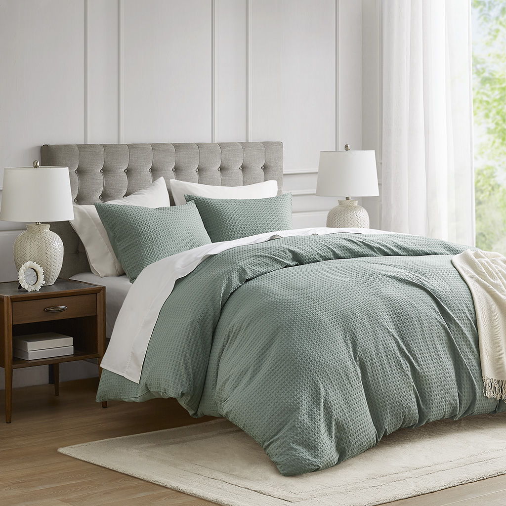 Mina - Twin/Twin XL Weave Textured Duvet Cover Set - Sage Green