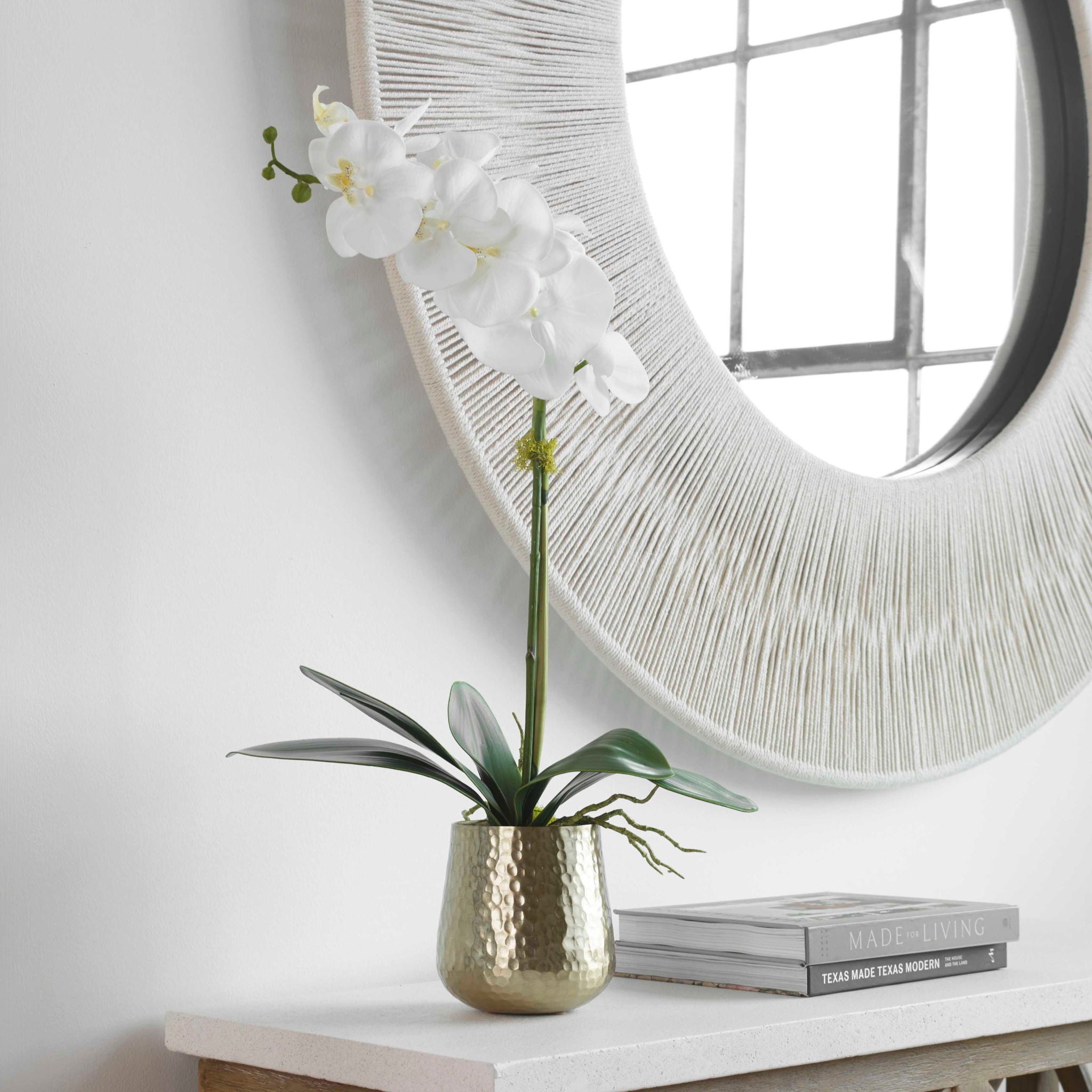 Cami - Orchid With Brass Pot - White
