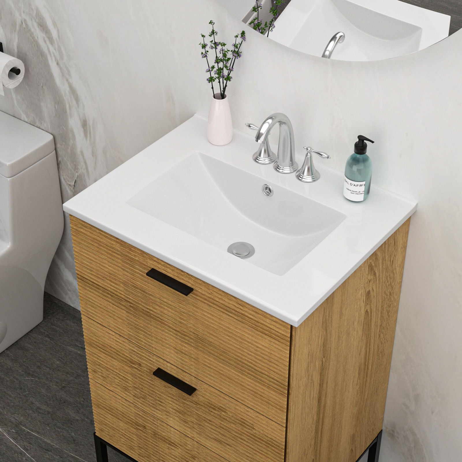 Rectangular Single Vanity Top With 3 Faucet Hole Sink - White