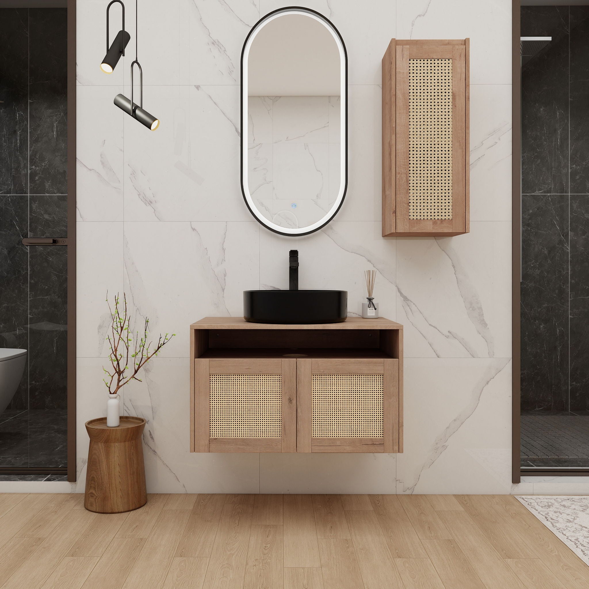 Bathroom Vanity With Art Sink And Side Cabinet, Float Mounting Design
