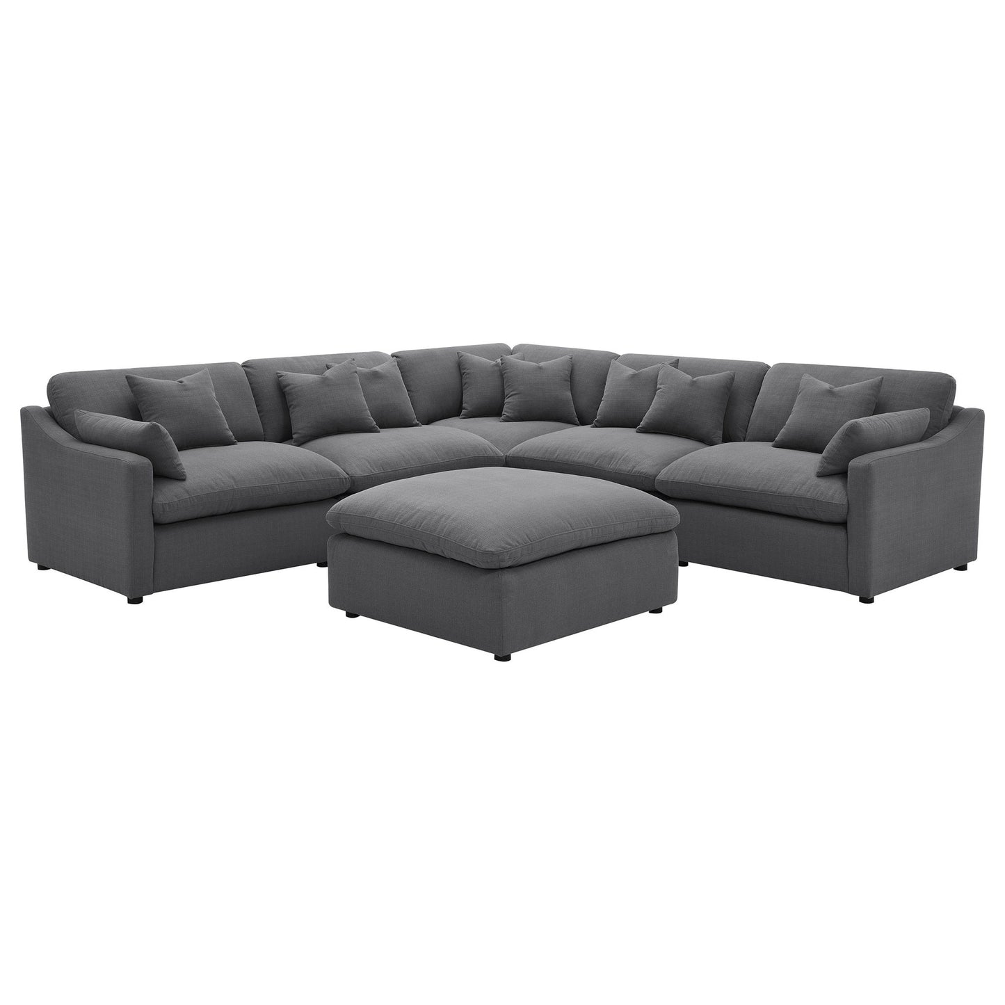 6 Piece Upholstered Modular Sectional Sofa With Reversible Cushions And Ottoman - Charcoal