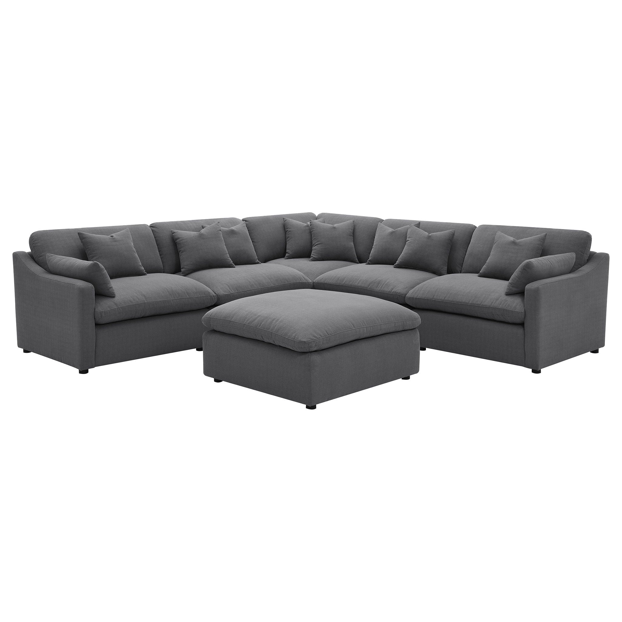 6 Piece Upholstered Modular Sectional Sofa With Reversible Cushions And Ottoman - Charcoal