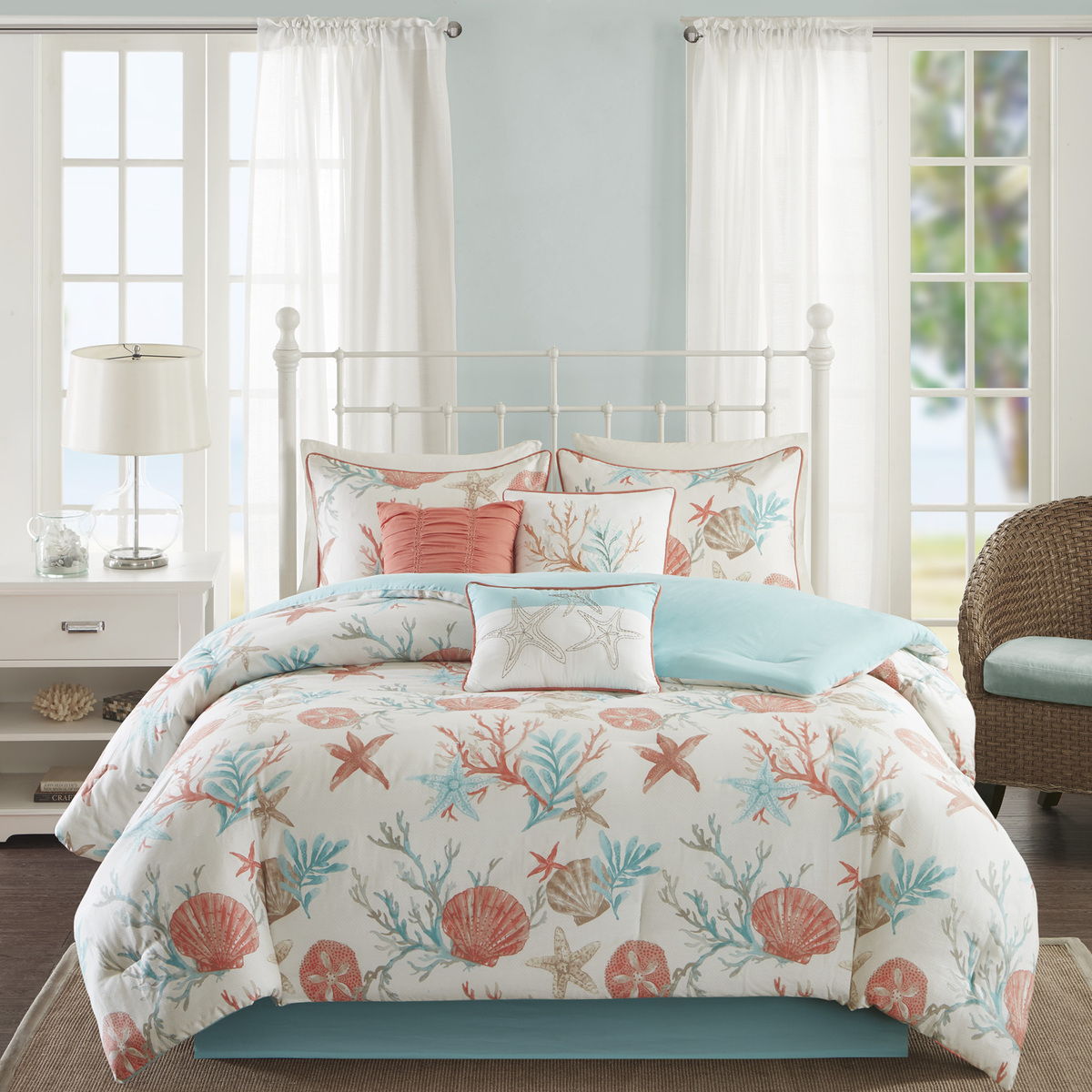 Pebble Beach - King 7 Piece Comforter Set - Coral