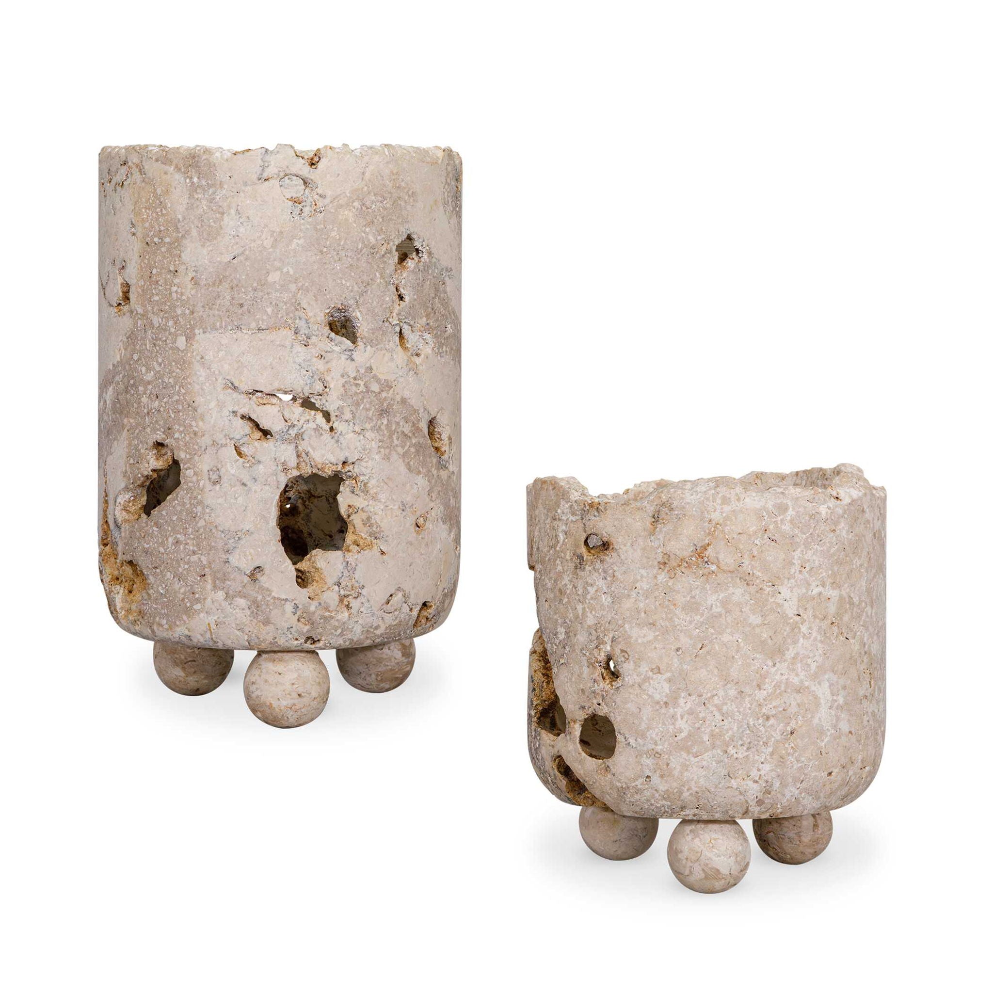 Quarried Stone - Indoor-Outdoor Candleholders (Set of 2) - Brown / White
