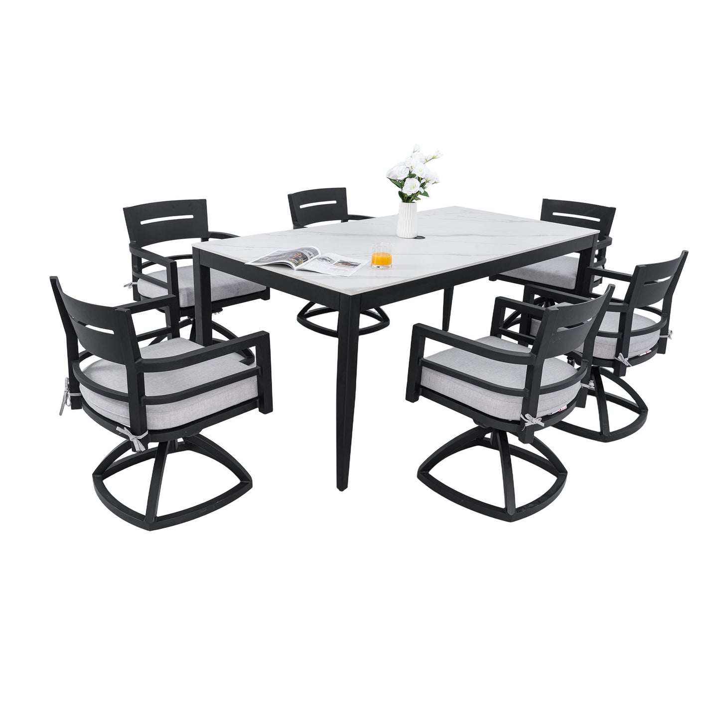 Modern Outdoor Patio Dining Set With Table And Chairs With Sunbrella Cushions