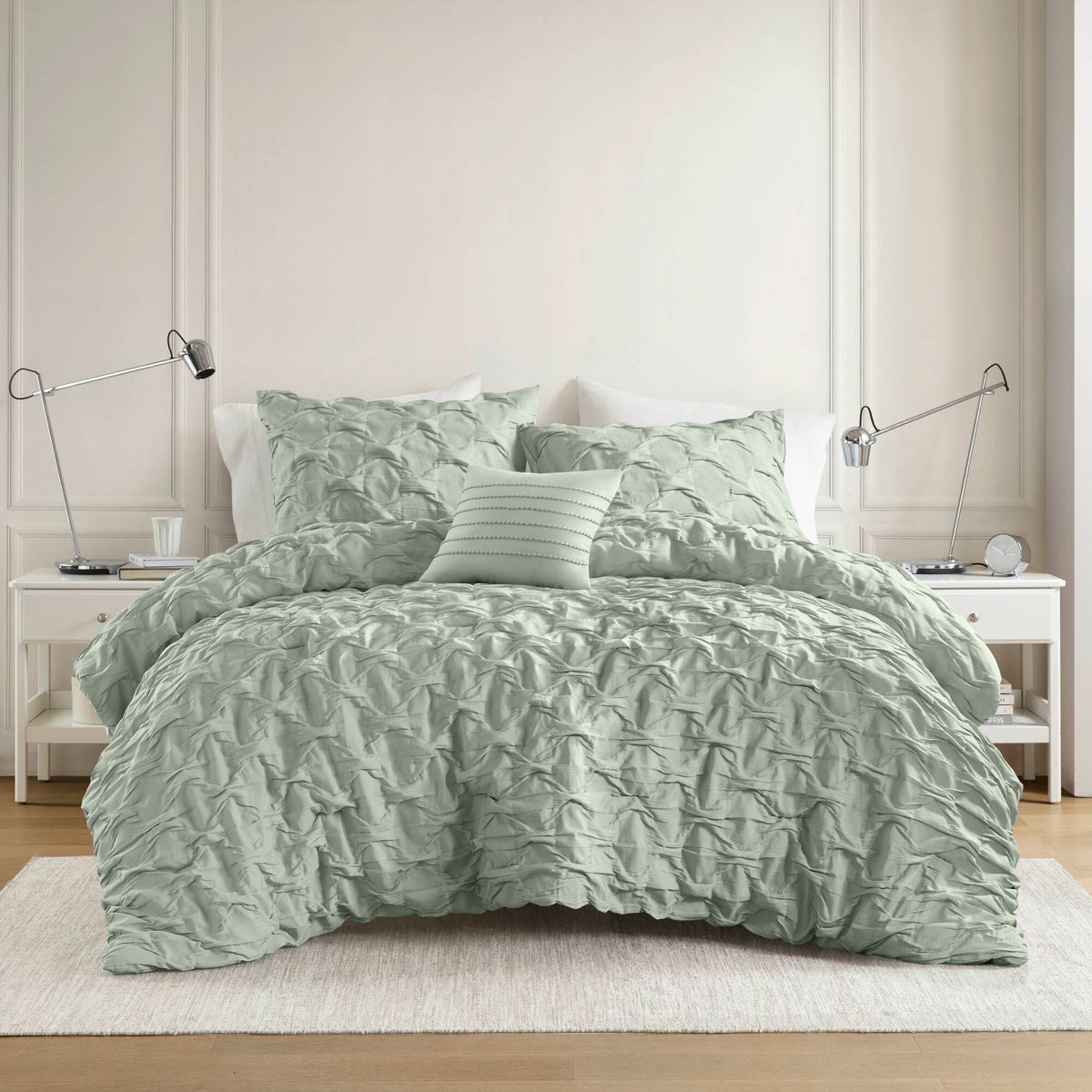 Bailey - King/California King Diamond Pucker Comforter Set - Green