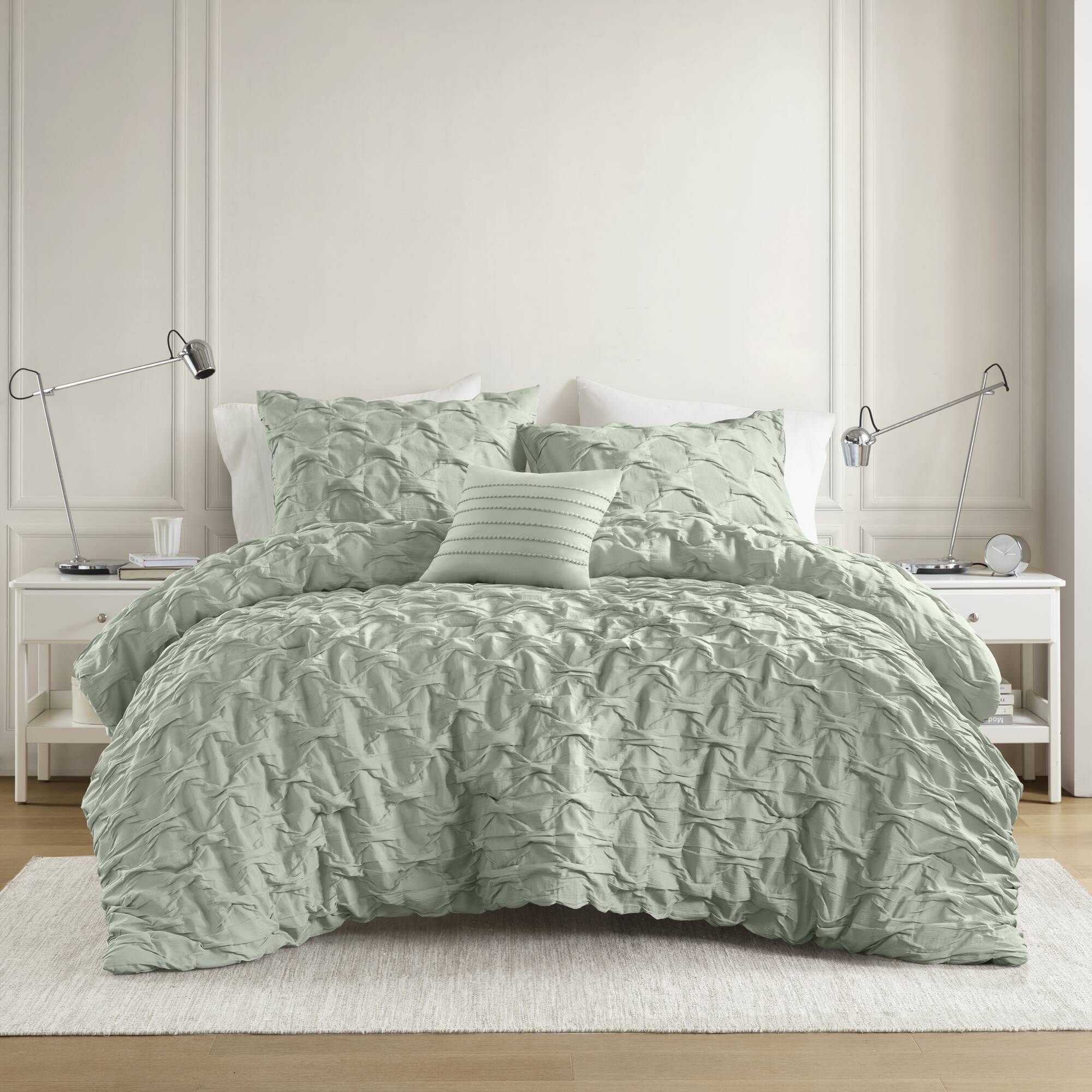 Bailey - Full/Queen Diamond Pucker Comforter Set - Green
