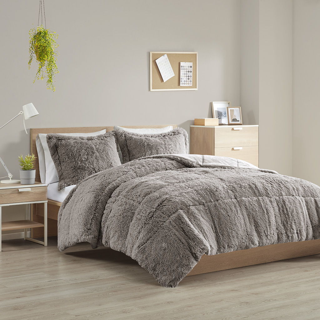 Malea - Twin Shaggy Comforter Mini Set - Gray