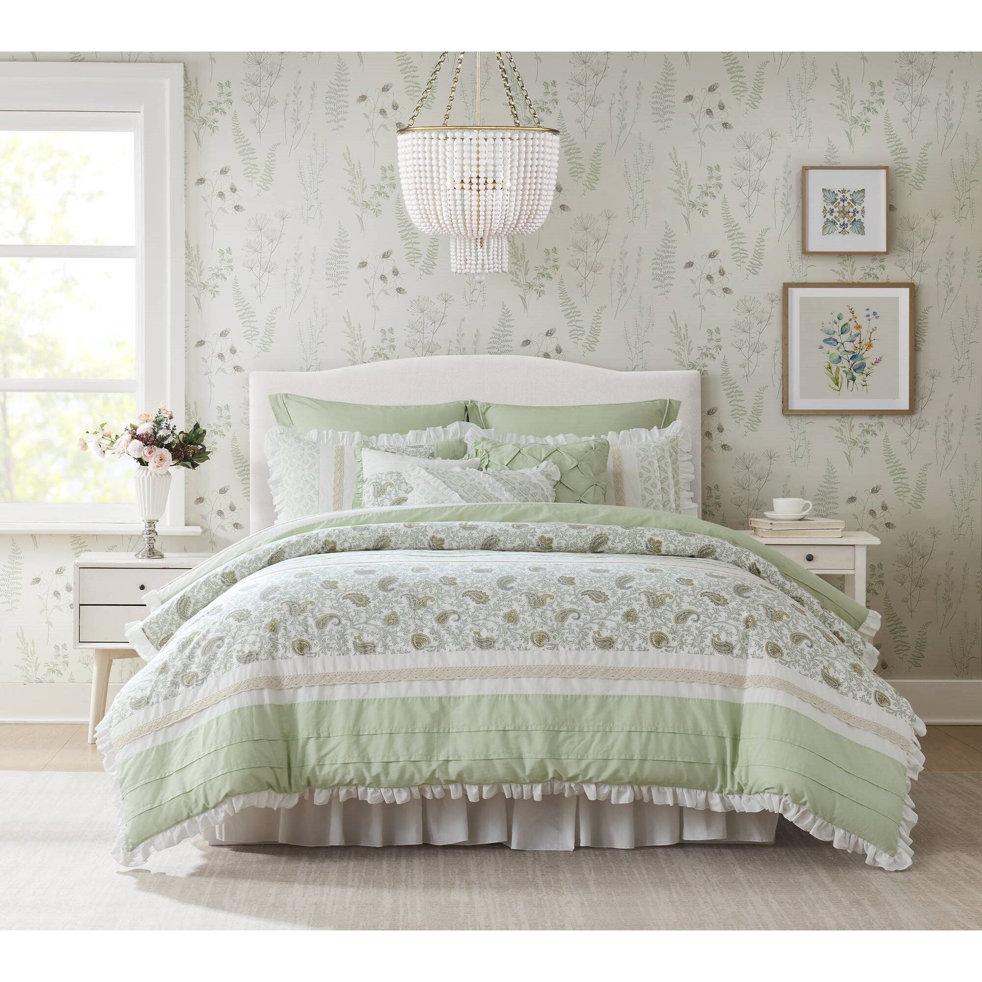 Dawn - 9 Piece King Percale Comforter Set - Sage Green