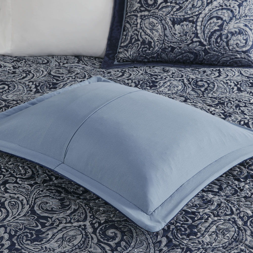 Aubrey - 5 Piece Jacquard Bedspread Set With Throw Pillows - Navy