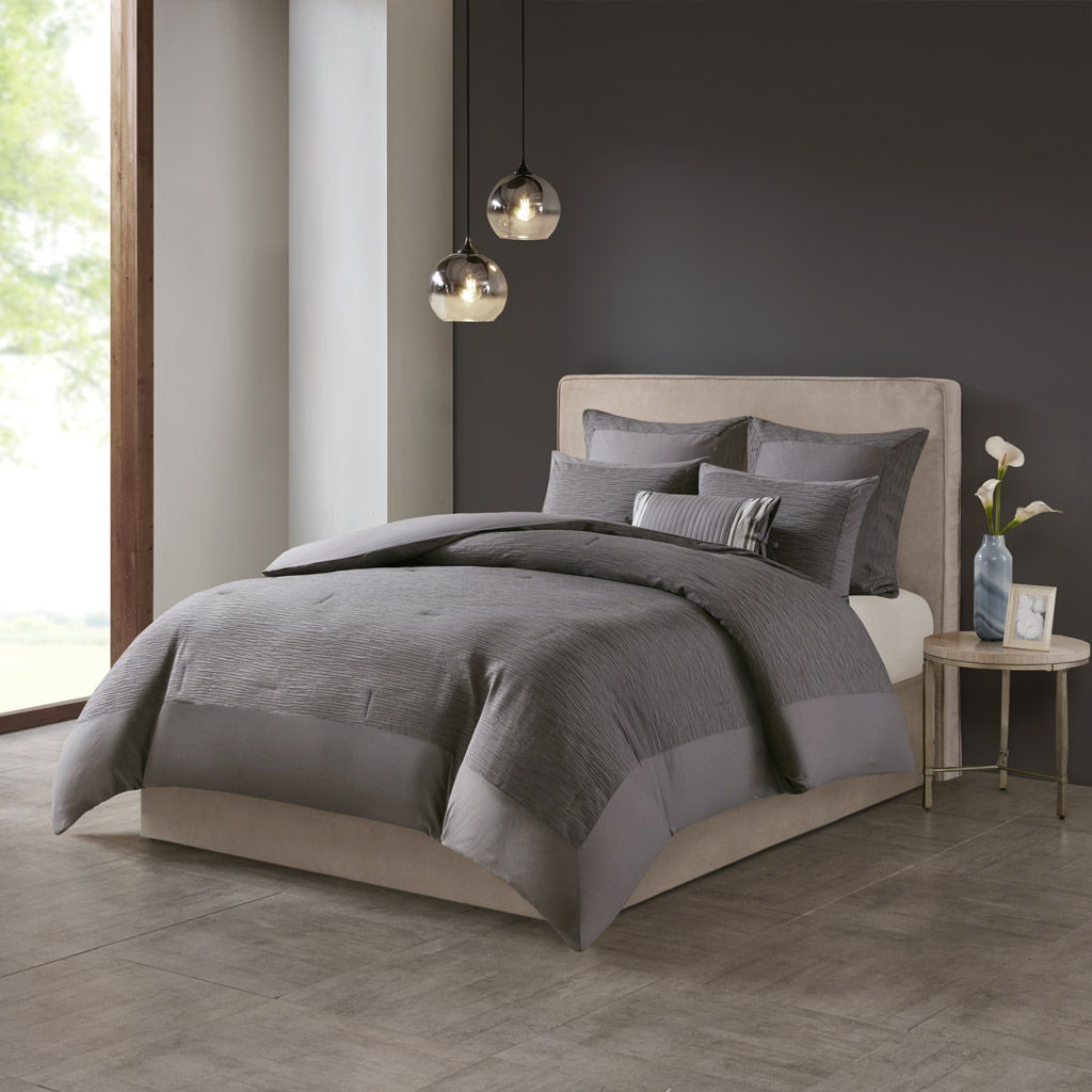 Hanae - King Blend Yarn Dyed 3 Piece Comforter Set - Gray