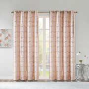 Raina - 84" Total Blackout Metallic Print Grommet Top Curtain Panel - Blush / Gold
