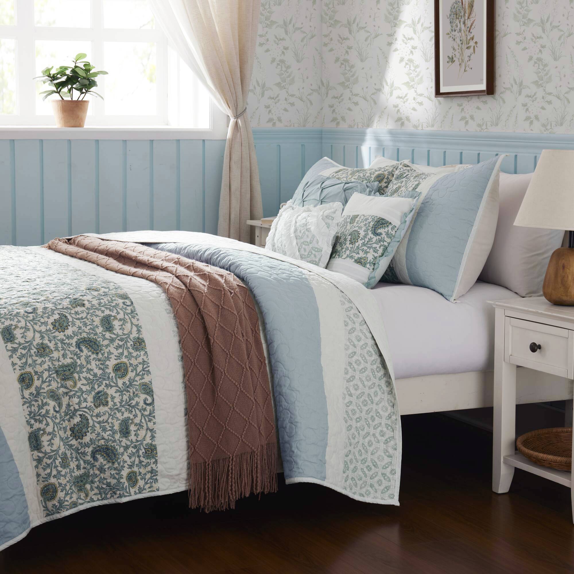 Dawn - 6 Piece Reversible Coverlet Set - Blue