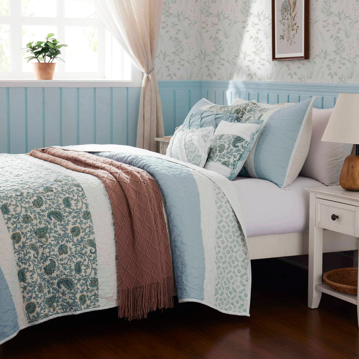 Dawn - King 6 Piece Reversible Coverlet Set - Blue