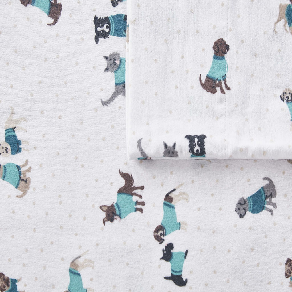 Cozy Soft - Novelty Print Sheet Set - Teal Dogs