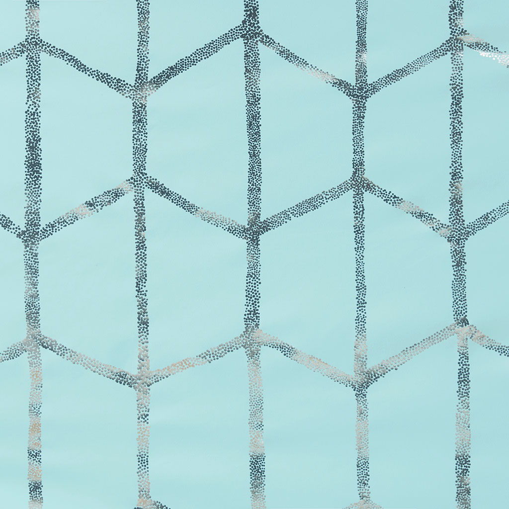 Raina - 84" Total Blackout Metallic Print Grommet Top Curtain Panel - Aqua / Silver