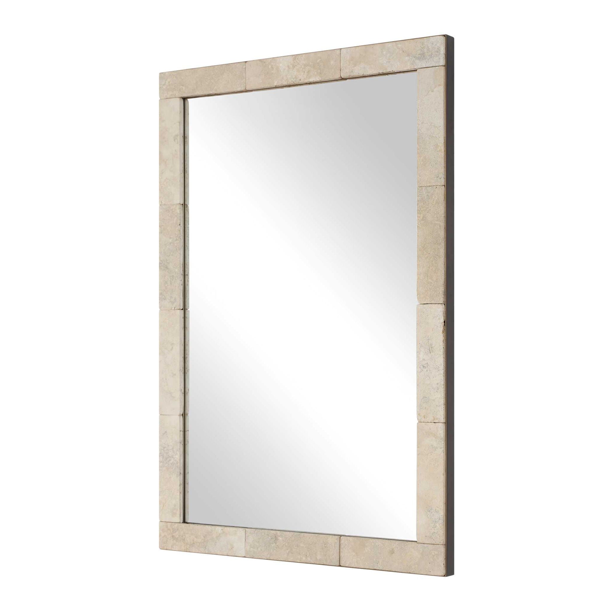 Pave - Rectangular Travertine Mirror - White